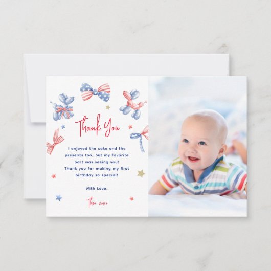Schattige Ballon 1e Verjaardagsfoto Dank u kaart (Voorkant)