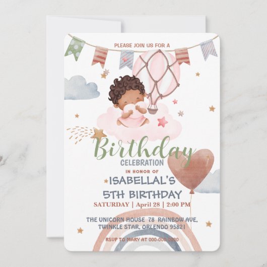 Schattige Balloon Afro-Amerikaanse meisjes Verjaar Kaart (Voorkant)