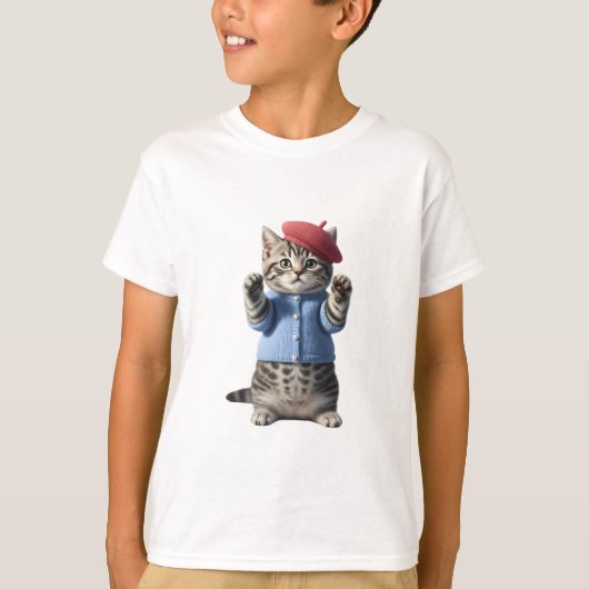 Schattige Baret Cardigan Tabby Kat Kinderen T-shirt (Voorkant)