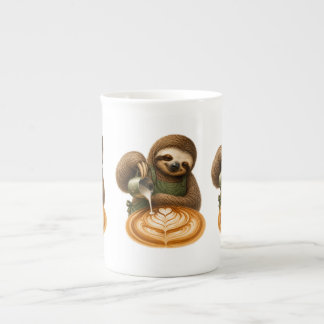 Schattige Barista Luiaard die Latte Art Koffie Lie Porselein Kop