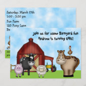 Schattige Barnyard Boerderijdieren 1e verjaardagsf Kaart (Voorkant / Achterkant)