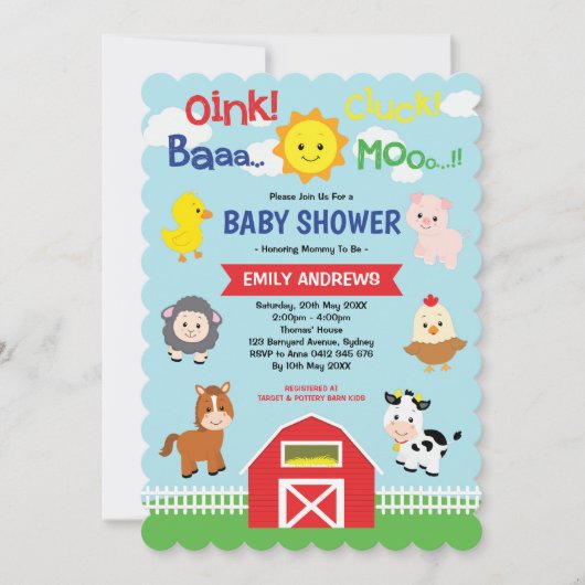 Schattige Barnyard Farm Animals Baby shower Kaart (Voorkant)