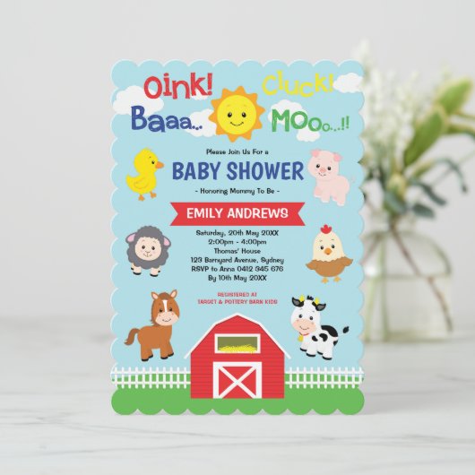 Schattige Barnyard Farm Animals Baby shower Kaart (Staand voorkant)