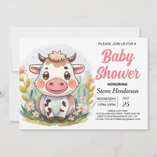 Schattige Barnyard Printable Koe Baby shower Kaart (Voorkant)