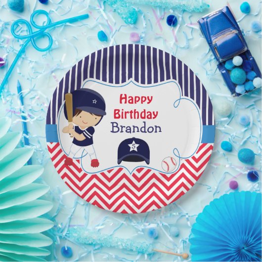 Schattige Baseball Dark Hair Boy Verjaardagsfeest Papieren Bordje (Feest)