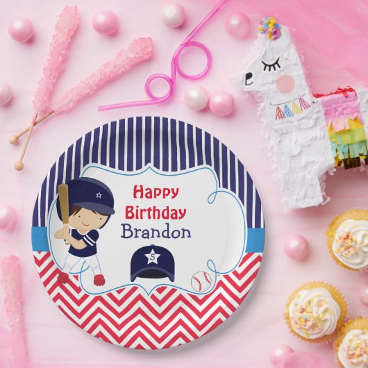 Schattige Baseball Dark Hair Boy Verjaardagsfeest Papieren Bordje (Feest)