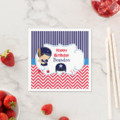 Schattige Baseball Dark Hair Boy Verjaardagsfeest Servet (Insitu)