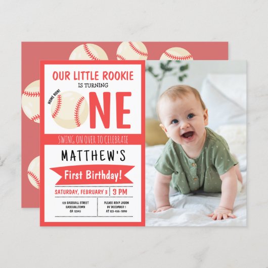 Schattige Baseball Ribbon Budget Foto 1e verjaarda (Voorkant / Achterkant)