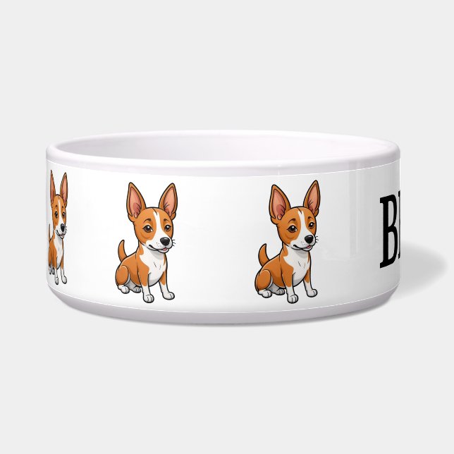 Schattige Basenji Gepersonaliseerd Voerbakje (Links)