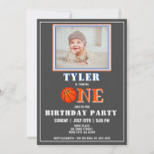 Schattige basketbal foto eerste verjaardag kaart (Voorkant)