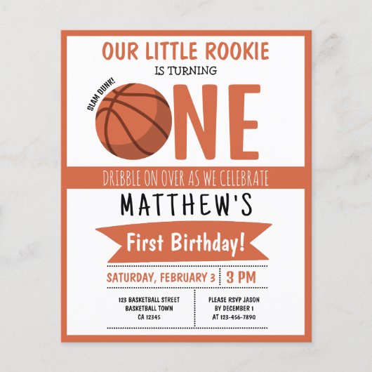 Schattige Basketbal Lint Budget 1e Verjaardag Uitn (Voorkant)