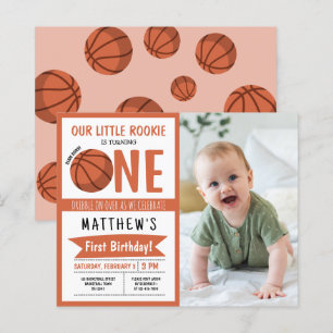 Schattige basketbal lint budget foto 1e verjaardag