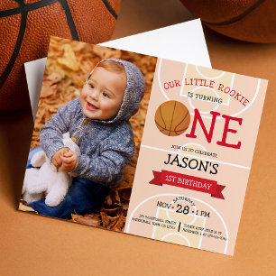 Schattige basketbal lint budget foto 1e verjaardag