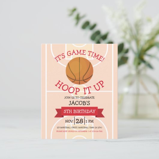 Schattige Basketbal & Lint Budget Verjaardag Uitno (Staand voorkant)