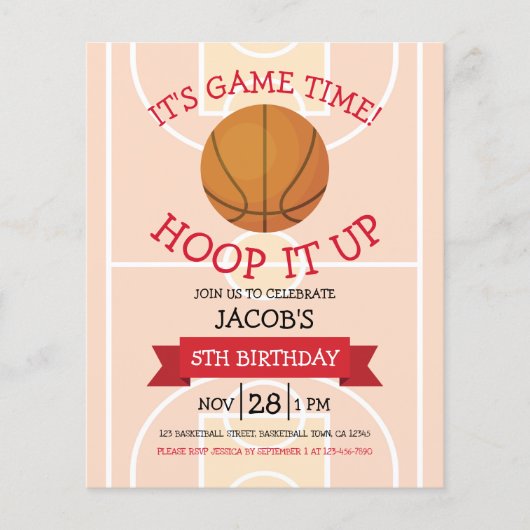 Schattige Basketbal & Lint Budget Verjaardag Uitno (Voorkant)