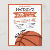 Schattige Basketbal Lint Budget Verjaardagsuitnodi (Voorkant)