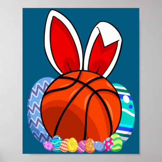 Schattige Basketbal Paasei Konijn Poster (Voorkant)