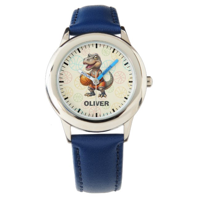 Schattige Basketbal Speler Dinosaurus Horloge (Voorkant)