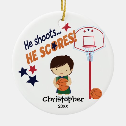 Schattige Basketbalspeler Sport Kerst Ornament (Voorkant)