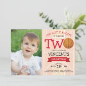 Schattige basketbalveld & lint Foto 2e verjaardag Kaart (Staand voorkant)