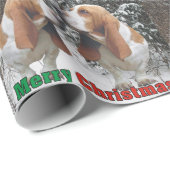 Schattige Basset helt vrolijk kerstfeest. Cadeaupapier (Rol Hoek)