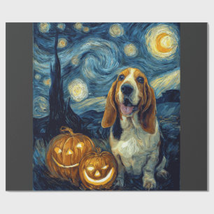 Schattige Basset Hound Hond Halloween Jack O Lante Cadeaupapier