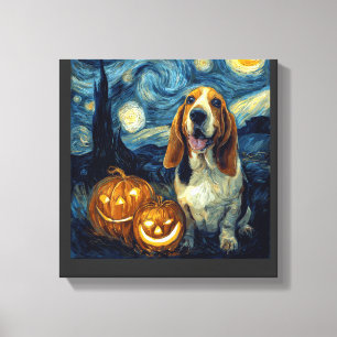 Schattige Basset Hound Hond Halloween Jack O Lante Canvas Afdruk