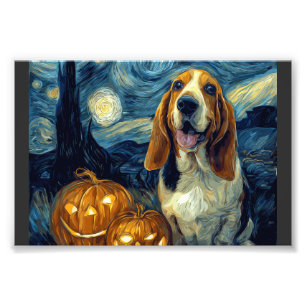 Schattige Basset Hound Hond Halloween Jack O Lante Foto Afdruk