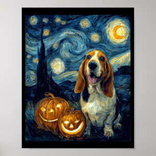 Schattige Basset Hound Hond Halloween Jack O Lante Poster