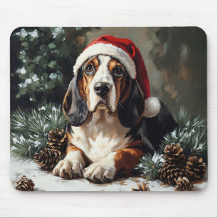 Schattige Basset Hound Kerstman Hoed Olie Schilder Muismat