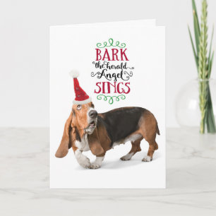 Schattige Basset Hound met Kerstmannenhoed Vakanti Feestdagen Kaart