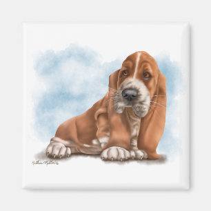 Schattige Basset Hound Puppy Cartoon Magneet