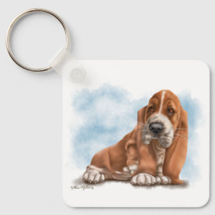 Schattige Basset Hound Puppy Cartoon Sleutelhanger