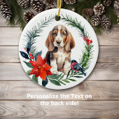 Schattige Basset Hound Puppy Waterverf Poinsettia Keramisch Ornament