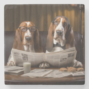 Schattige basset hounds lezen krant stenen onderzetter