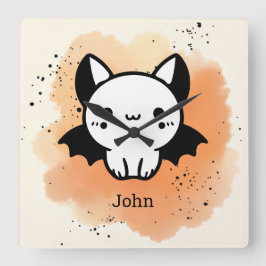 Schattige Bat Buddy - Kawaii Minimalistische Kweke Vierkante Klok