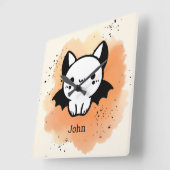 Schattige Bat Buddy - Kawaii Minimalistische Kweke Vierkante Klok (Hoek)