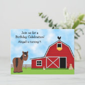 Schattige Bay Horse en Red Barn Girls Verjaardagsf Kaart (Staand voorkant)