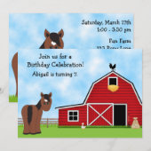 Schattige Bay Horse en Red Barn Girls Verjaardagsf Kaart (Voorkant / Achterkant)