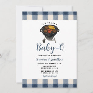 Schattige BBQ Baby Shower Achtertuin Grill Blauwe  Kaart