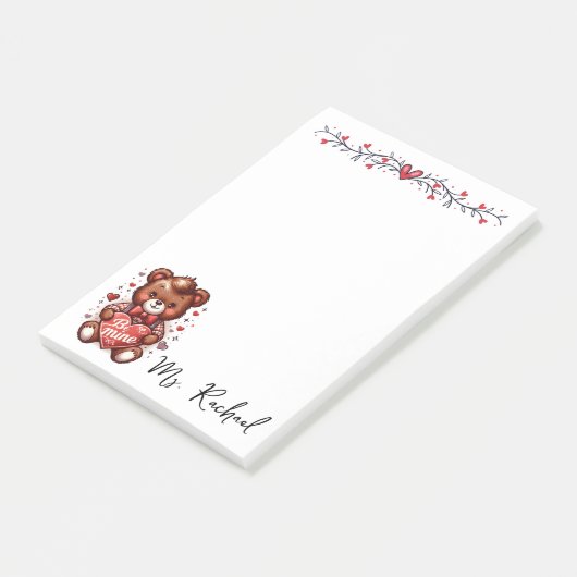 Schattige Be Mine Beer Valentijnse gepersonalisee Post-it® Notes (Schuin)