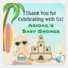 Schattige Beach Baby Sandcastle Baby shower Dank u Vierkante Sticker