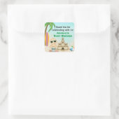 Schattige Beach Baby Sandcastle Baby shower Dank u Vierkante Sticker (Tas)