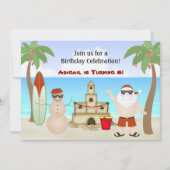 Schattige Beach Kerstvakantie Verjaardagsuitnodigi Kaart (Voorkant)
