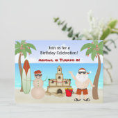 Schattige Beach Kerstvakantie Verjaardagsuitnodigi Kaart (Staand voorkant)