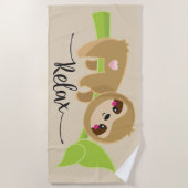 Schattige Beach luiaard ontspannen Beach handdoek (Voorkant)