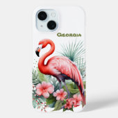 Schattige beach pink flamingo Naam toevoegen Case-Mate iPhone Case (Achterkant)