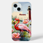 Schattige beach pink flamingo Naam toevoegen Case-Mate iPhone Case (Achterkant)