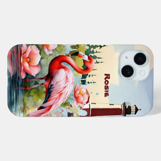 Schattige beach pink flamingo Naam toevoegen Case-Mate iPhone Case (Achterkant (horizontaal))