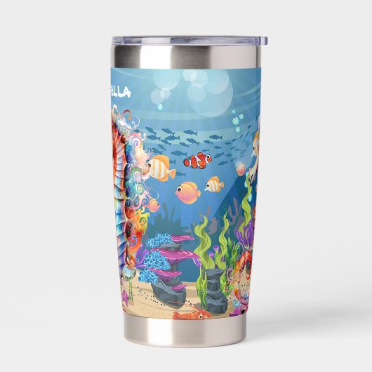 Schattige Beach Seahorse Naam toevoegen Geïsoleerde Drinkbeker (Links)